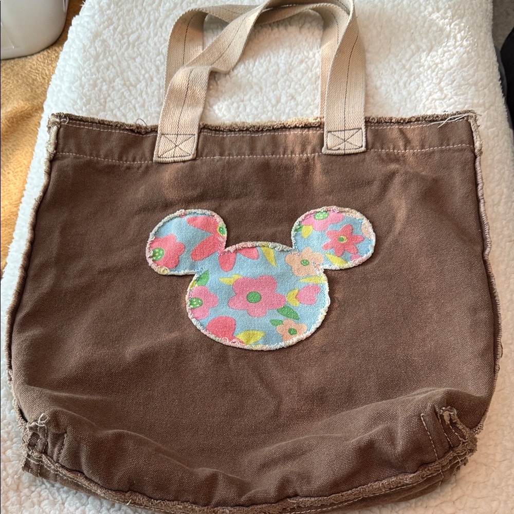 Brown Tote Bag with Floral Design